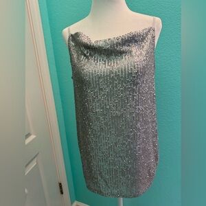 NWT Ann Taylor Factory Sequin Draped Cami, S, Manhattan Mist